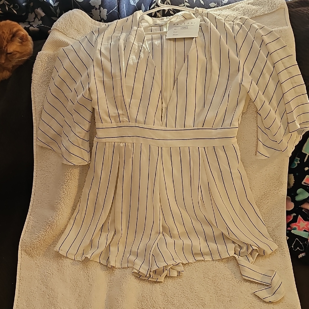 Forever 21 Striped White and Blue Romper